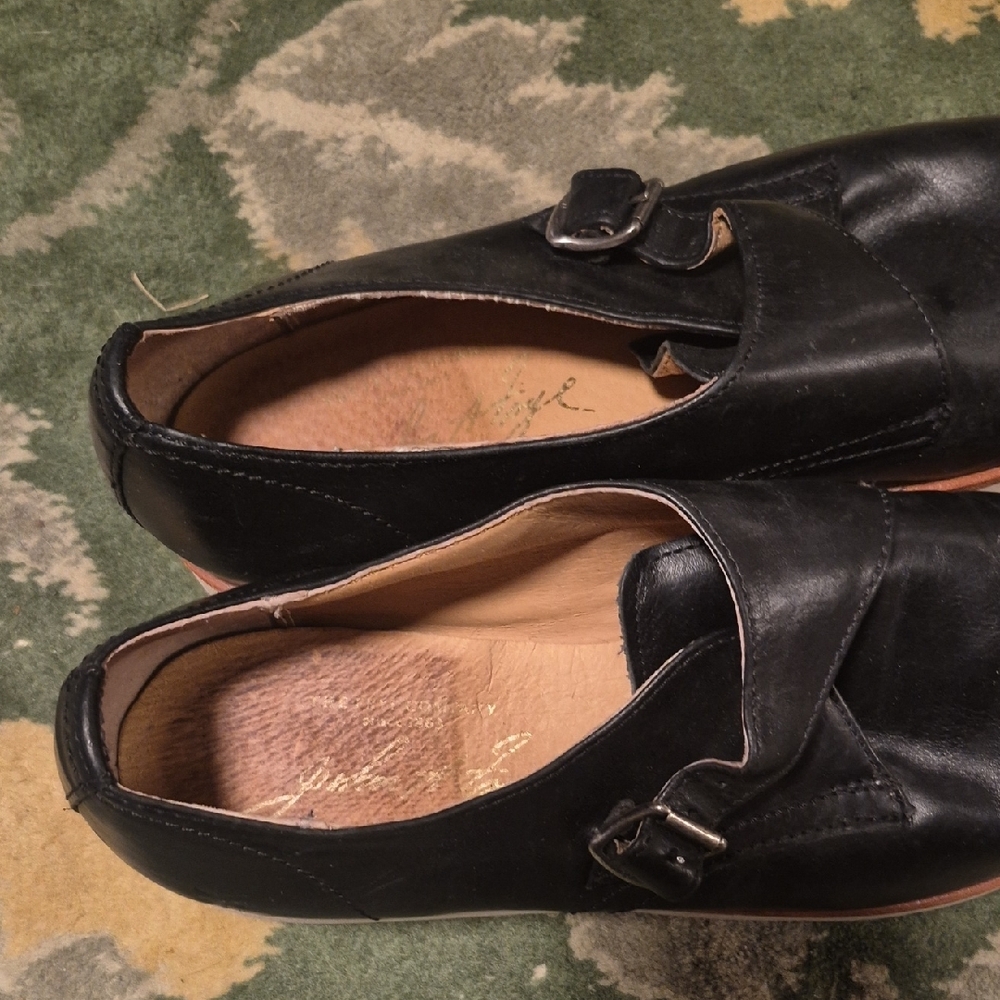 Frye Black Leather Women's Moccasin Monk Strap Shoes - Picture 3 of 15